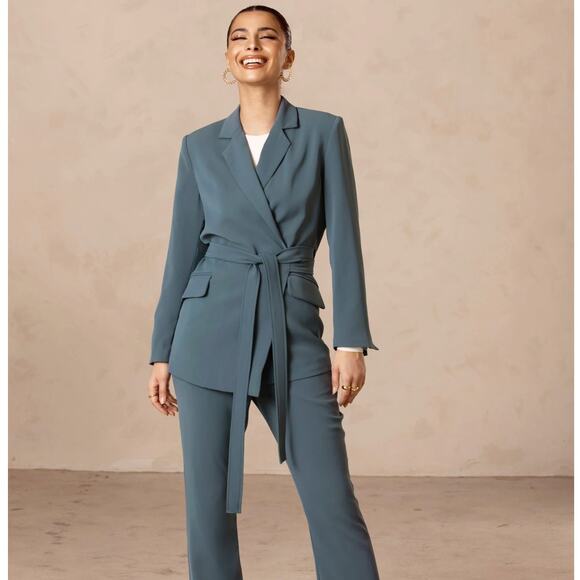 VEILED NEW YORK Timani Tie Waist Blazer Daylight Blue {V47} - Picture 1 of 5